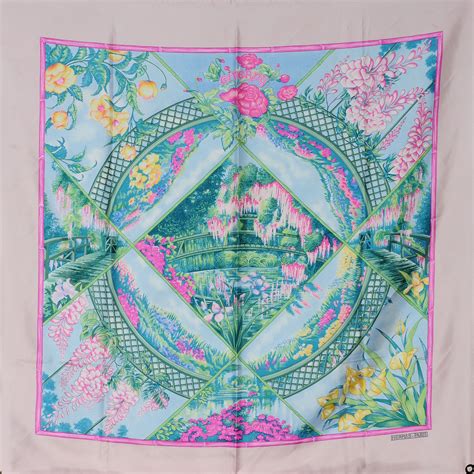 hermes scarf monet|HERMES Silk Giverny Scarf 90 43389 .